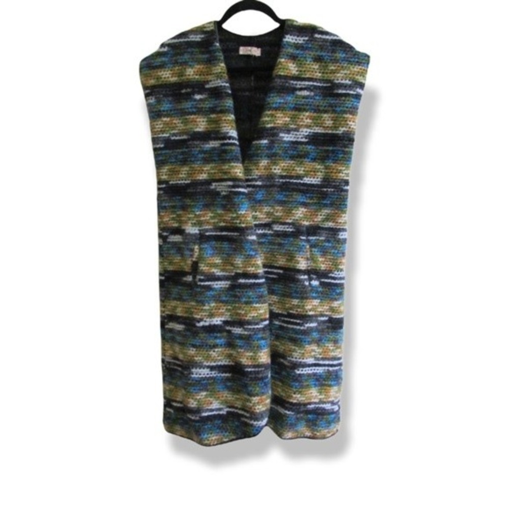 Traffic People Longline Open Front Vest Boho Textured Knit Pockets